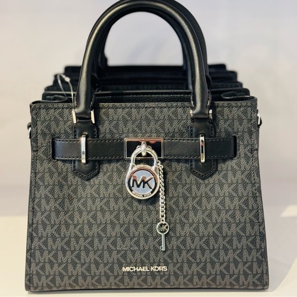 Michael Kors Hamilton Small Signature Logo Satchel Black Signature - Picture 4 of 9